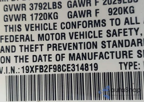 2012 Honda Civic Ex-L из США, поврежденный, VIN 19XFB2F98CE314819